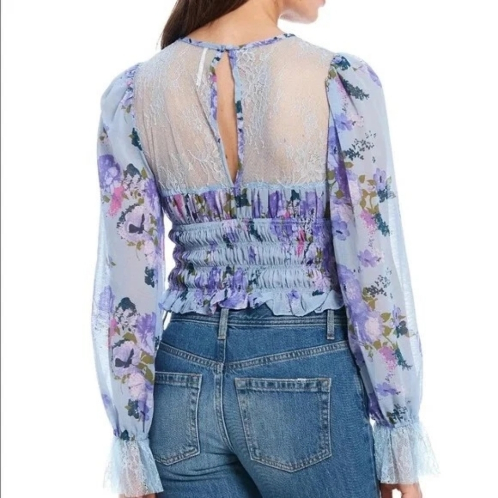 Free People Blue Floral Lace Blouse. Excellent Condition NWT Size Small - Picture 5 of 15